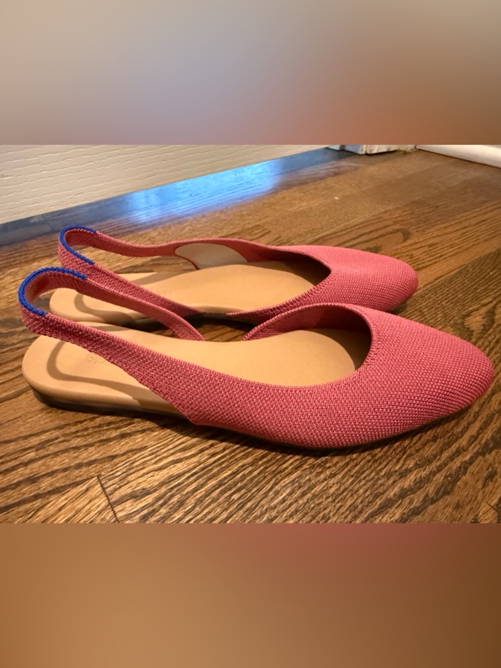 NWOT Rothy's Pink Pointed Slingback Flats with Blue Trim - Picture 4 of 8